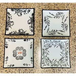 4 Piece Square Sushi Plate Set White Black